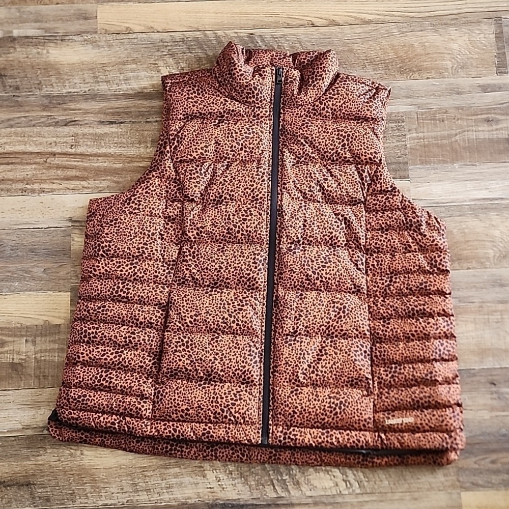 Lands End Women's Cheetah Print Puffer Vest Sz 1X - Picture 1 of 5